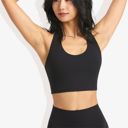 Black Medium Women's High Neck Halter Open Back Sports Bra Padded Seamless Yoga Top for Running, Gym, and Fitness Training
