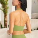 Green Medium Women's High Neck Halter Open Back Sports Bra Padded Seamless Yoga Top for Running, Gym, and Fitness Training