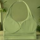 Green Medium Women's High Neck Halter Open Back Sports Bra Padded Seamless Yoga Top for Running, Gym, and Fitness Training