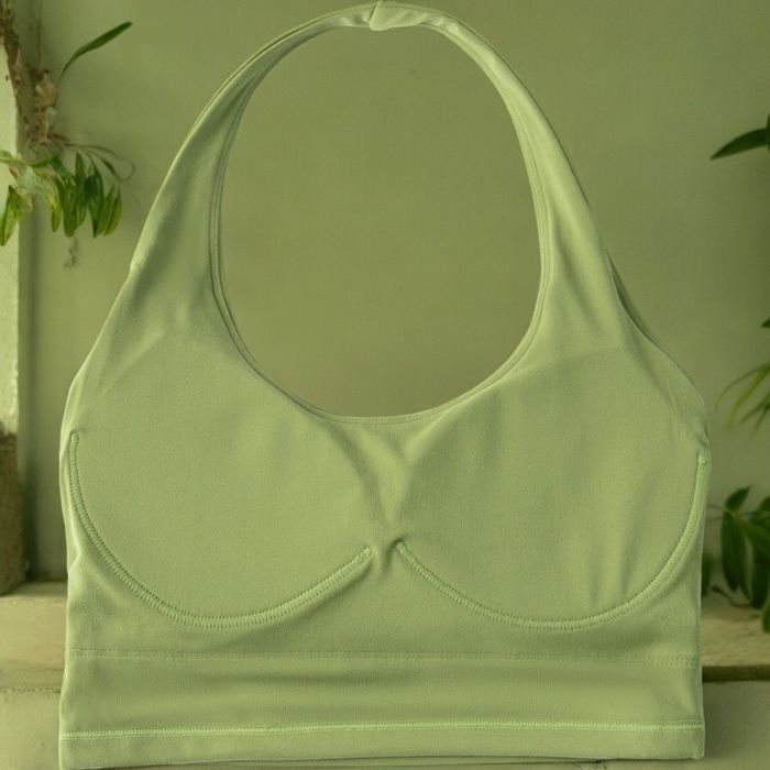 Women's High Neck Halter Open Back Sports Bra Padded Seamless Yoga Top for Running, Gym, and Fitness Training