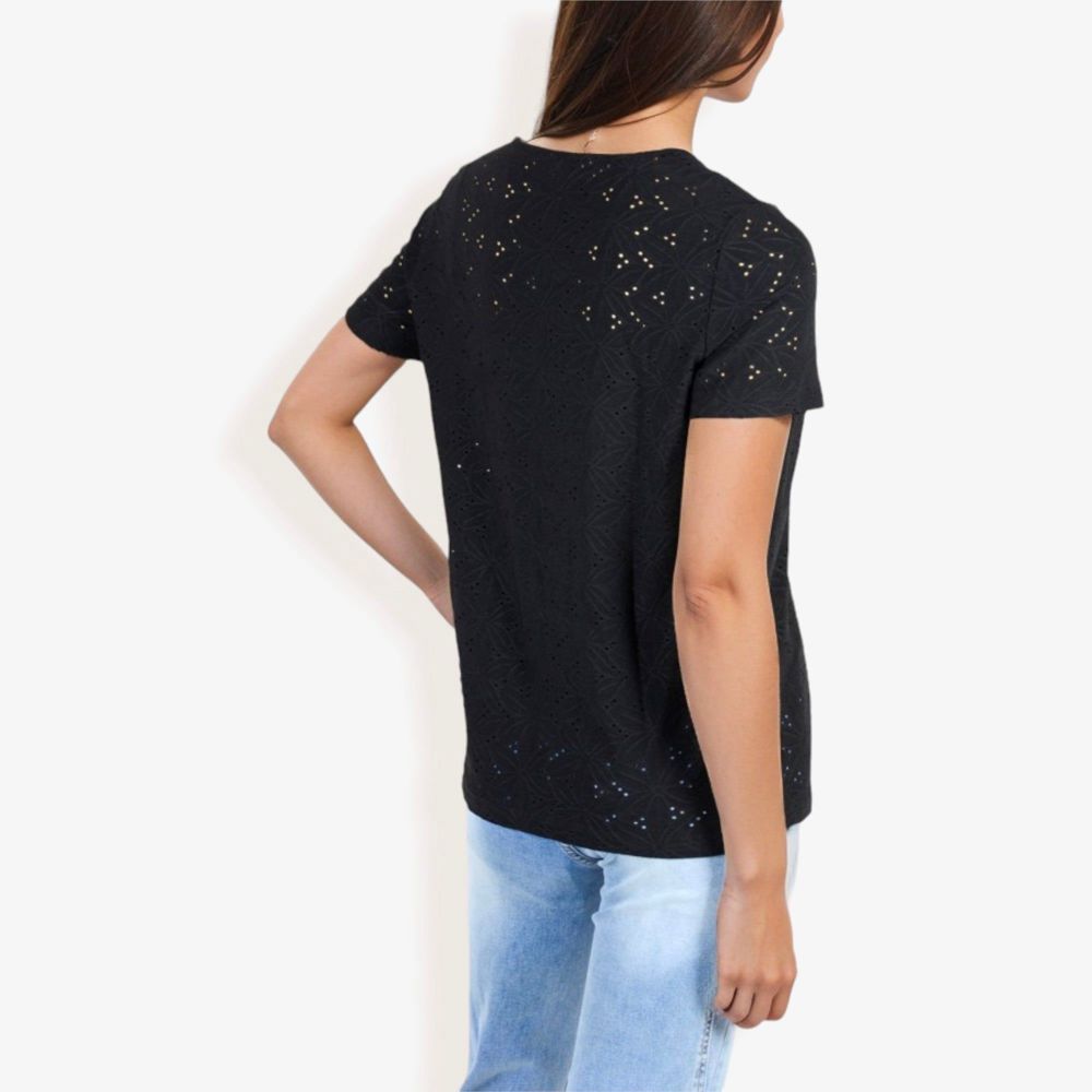 Eyelet Square Neck Top with Short Sleeves, Pleated Front, Lightweight Comfortable Casual Blouse