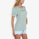  Eyelet Lace Short Sleeve Top with Puff Shoulders and Scalloped Hem