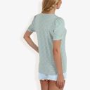  Eyelet Lace Short Sleeve Top with Puff Shoulders and Scalloped Hem