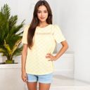 Beige Small Eyelet Lace Short Sleeve Top with Puff Shoulders and Scalloped Hem