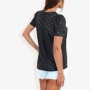 Black Large Eyelet Lace Short Sleeve Top with Puff Shoulders and Scalloped Hem