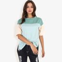  Color Block Knit Top with Crew Neck and Short Sleeves, Casual Loose Fit Comfortable Blouse