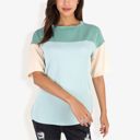  Color Block Knit Top with Crew Neck and Short Sleeves, Casual Loose Fit Comfortable Blouse