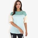  Color Block Knit Top with Crew Neck and Short Sleeves, Casual Loose Fit Comfortable Blouse