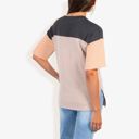 Black Medium Color Block Knit Top with Crew Neck and Short Sleeves, Casual Loose Fit Comfortable Blouse