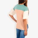 Green Large Color Block Knit Top with Crew Neck and Short Sleeves, Casual Loose Fit Comfortable Blouse