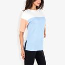 Blue Large Color Block Knit Top with Crew Neck and Short Sleeves, Casual Loose Fit Comfortable Blouse