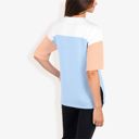 Blue Large Color Block Knit Top with Crew Neck and Short Sleeves, Casual Loose Fit Comfortable Blouse