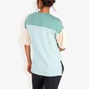 Green Large Color Block Knit Top with Crew Neck and Short Sleeves, Casual Loose Fit Comfortable Blouse