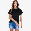 Black Large Striped Knit Top with Crew Neck and Short Sleeves, Casual Loose Fit Comfortable Blouse