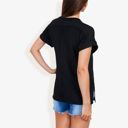 Black Large Striped Knit Top with Crew Neck and Short Sleeves, Casual Loose Fit Comfortable Blouse