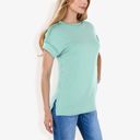 Green Large Striped Knit Top with Crew Neck and Short Sleeves, Casual Loose Fit Comfortable Blouse