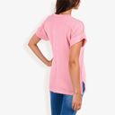 Pink Large Striped Knit Top with Crew Neck and Short Sleeves, Casual Loose Fit Comfortable Blouse