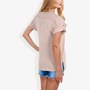 Beige Large Striped Knit Top with Crew Neck and Short Sleeves, Casual Loose Fit Comfortable Blouse