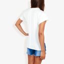 White Large Striped Knit Top with Crew Neck and Short Sleeves, Casual Loose Fit Comfortable Blouse