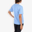 Blue Large Ribbed Knit Top with V-Neck, Short Sleeves, Front Pocket, Loose Fit Casual Blouse