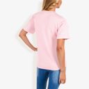 Pink Large Ribbed Knit Top with V-Neck, Short Sleeves, Front Pocket, Loose Fit Casual Blouse