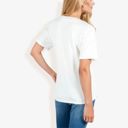 White Large Ribbed Knit Top with V-Neck, Short Sleeves, Front Pocket, Loose Fit Casual Blouse