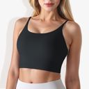 Black XL Women's Scoop Neck Stretchy Cropped Sports Athletic Bra