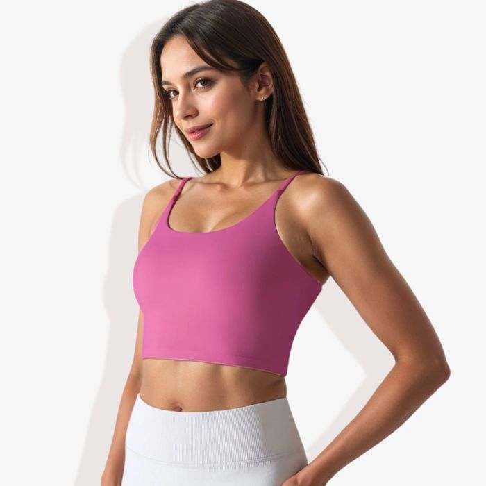 Women's Scoop Neck Stretchy Cropped Sports Athletic Bra
