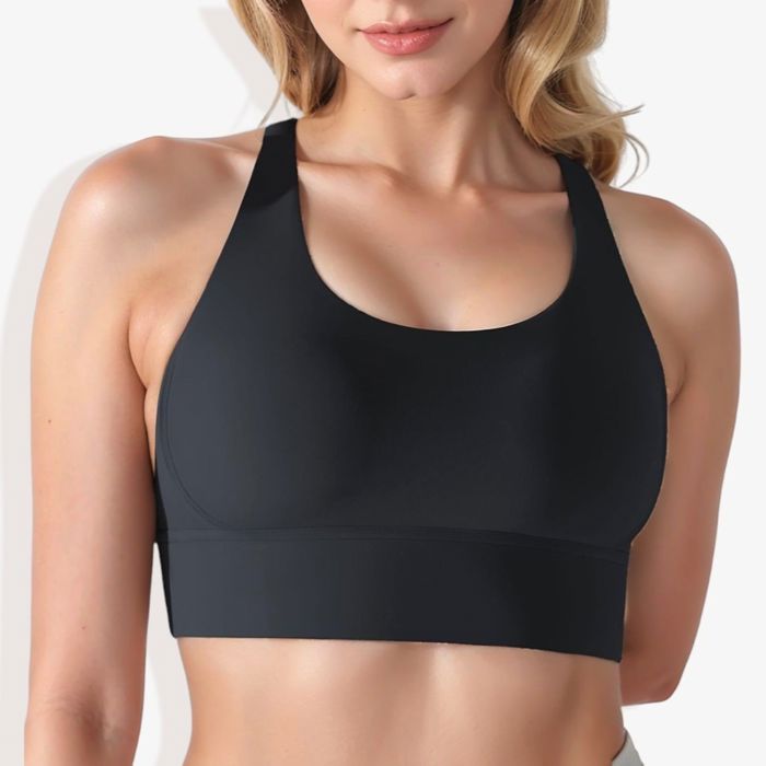 Women's Scoop Neck Stretchy Cropped Banded Criss Cross Back Sports Bra