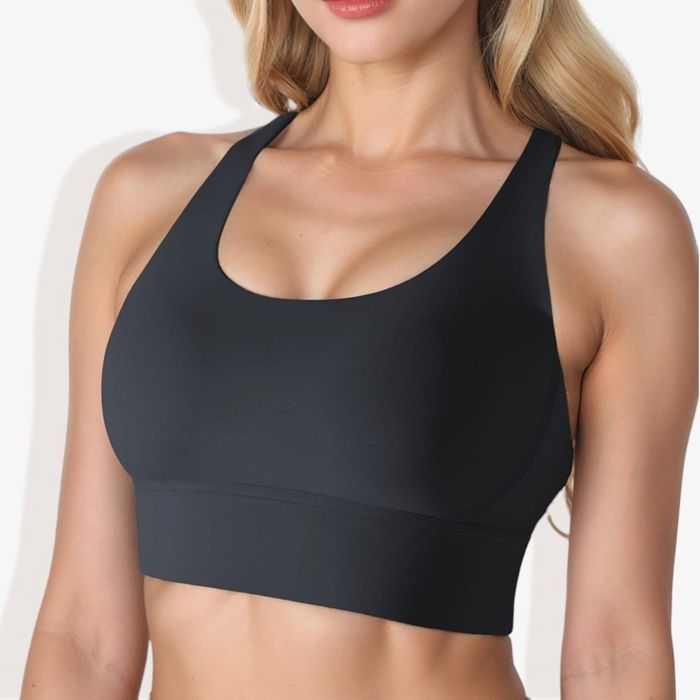 Women's Scoop Neck Stretchy Cropped Banded Criss Cross Back Sports Bra