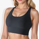Black Large Women's Scoop Neck Stretchy Cropped Banded Criss Cross Back Sports Bra