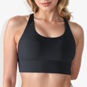 Black Medium Women's Scoop Neck Stretchy Cropped Banded Criss Cross Back Sports Bra