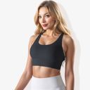 Black Small Women's Scoop Neck Stretchy Cropped Banded Criss Cross Back Sports Bra