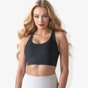 Black Small Women's Scoop Neck Stretchy Cropped Banded Criss Cross Back Sports Bra