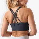 Black XL Women's Scoop Neck Stretchy Cropped Banded Criss Cross Back Sports Bra