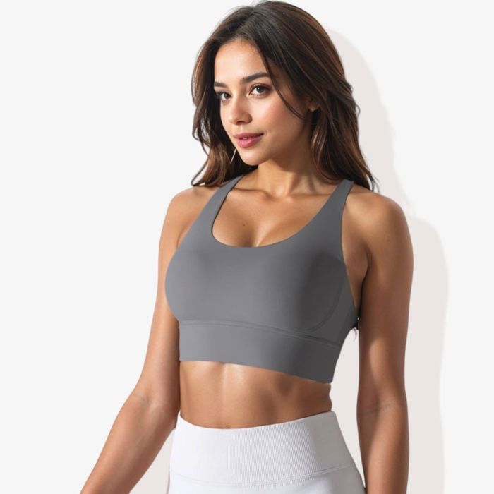 Women's Scoop Neck Stretchy Cropped Banded Criss Cross Back Sports Bra