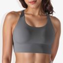 Gray Medium Women's Scoop Neck Stretchy Cropped Banded Criss Cross Back Sports Bra