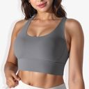 Gray Small Women's Scoop Neck Stretchy Cropped Banded Criss Cross Back Sports Bra