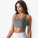 Gray Small Women's Scoop Neck Stretchy Cropped Banded Criss Cross Back Sports Bra