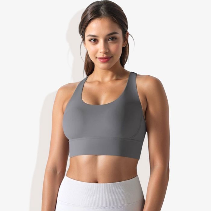 Women's Scoop Neck Stretchy Cropped Banded Criss Cross Back Sports Bra