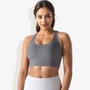 Gray Small Women's Scoop Neck Stretchy Cropped Banded Criss Cross Back Sports Bra