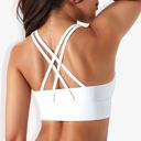 White Large Women's Scoop Neck Stretchy Cropped Banded Criss Cross Back Sports Bra