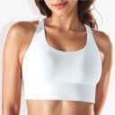 White Small Women's Scoop Neck Stretchy Cropped Banded Criss Cross Back Sports Bra