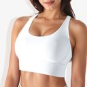 White Small Women's Scoop Neck Stretchy Cropped Banded Criss Cross Back Sports Bra
