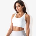 White Small Women's Scoop Neck Stretchy Cropped Banded Criss Cross Back Sports Bra