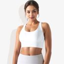 White Small Women's Scoop Neck Stretchy Cropped Banded Criss Cross Back Sports Bra
