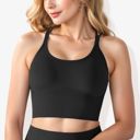 Black Large Women's Scoop Neck Cropped Rib Knit Seamless Criss Cross Back Sports Bra