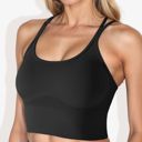 Black Large Women's Scoop Neck Cropped Rib Knit Seamless Criss Cross Back Sports Bra