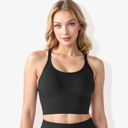 Black Large Women's Scoop Neck Cropped Rib Knit Seamless Criss Cross Back Sports Bra