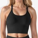 Black Medium Women's Scoop Neck Cropped Rib Knit Seamless Criss Cross Back Sports Bra